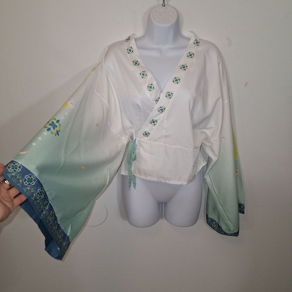 Kimono Lightweight Women's Blouse  Sz S  Nature Unique Art To Wear Maximalist